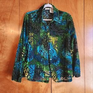 White Stag Mesh Velvet Animal Print Blouse